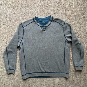 Tommy Bahama Sweater Mens Large V Neck Pullover Reversible Grey Blue Cotton